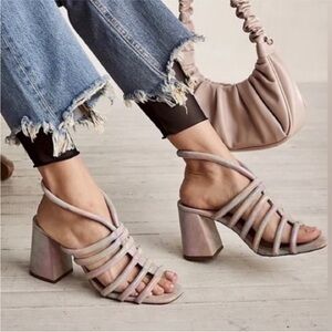 NEW Free People Colette Cinched Heel Sandals Metallics Rainbow